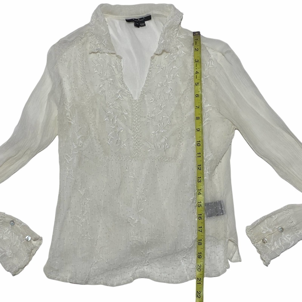 Eci New York Sheer White Floral Lined L/S Blouse - Picture 6 of 12